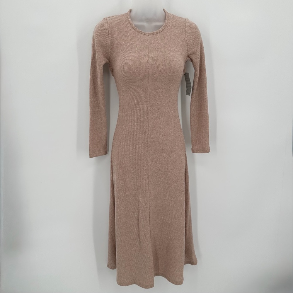 VELVET TORCH Dress Women’s XS Taupe Rib Knit Sweater Back Cutout New
